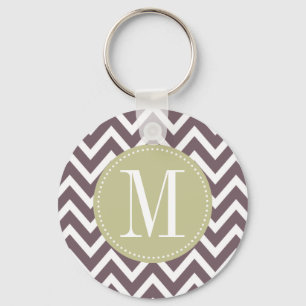 Light Green and Purple Chevron Custom Monogram Key Ring