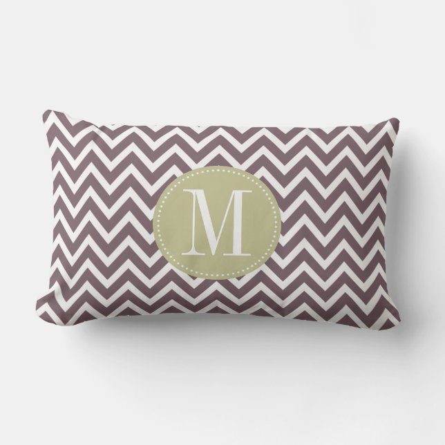 Light Green and Purple Chevron Custom Monogram Lumbar Cushion (Front)