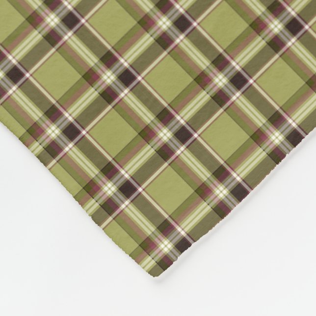 Light Green and Purple Rustic Plaid Fleece Blanket (Corner)