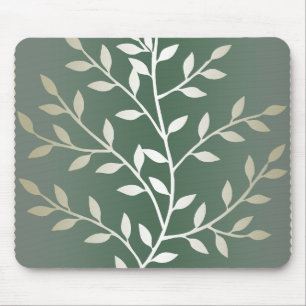 Light Green And Silver Elegant Leafy Branches Mouse Mat