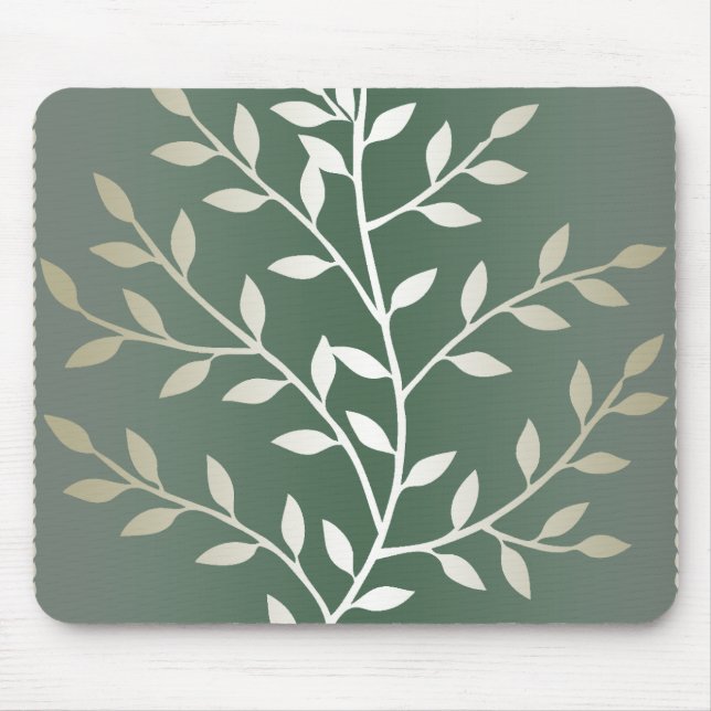 Light Green And Silver Elegant Leafy Branches Mouse Mat (Front)