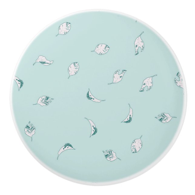 Light Green and White Leaves Ceramic Knob (Front)
