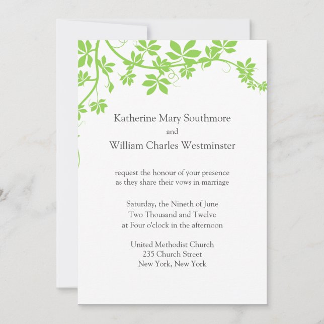 Light Green And White Wedding Invitations (Front)