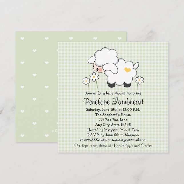 Light Green Baby Lamb Baby Shower Invitation (Front/Back)