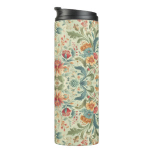 Light Green Background Vintage Foliage Thermal Tumbler