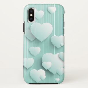 Light green background with 3D white hearts   iPhone X Case