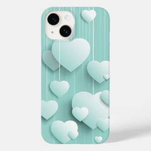 Light green background with 3D white hearts  Case-Mate iPhone 14 Case