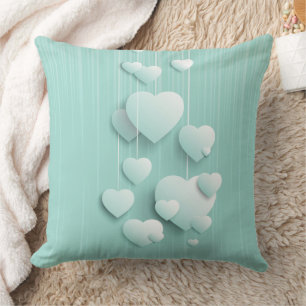 Light green background with 3D white hearts   Cushion