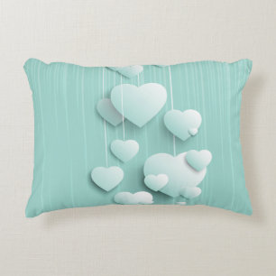 Light green background with 3D white hearts Decorative Cushion
