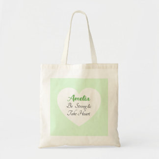 Light Green Be Strong Bible Verse Name Heart Tote Bag