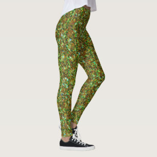 Light Green & Brown Glitter Texture Leggings
