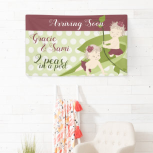 Light Green, Burgundy Twin Birthday Baby Shower Banner