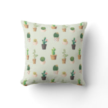 Light Green Cactus Succulent Plant Pattern Pillow