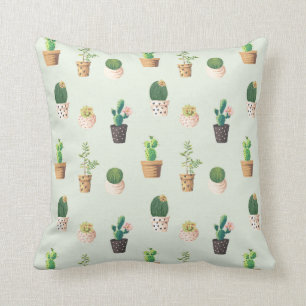 Light Green Cactus Succulent Plant Pattern Pillow