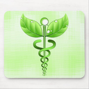 Light Green Caduceus Alternative Medicine Medical Mouse Mat
