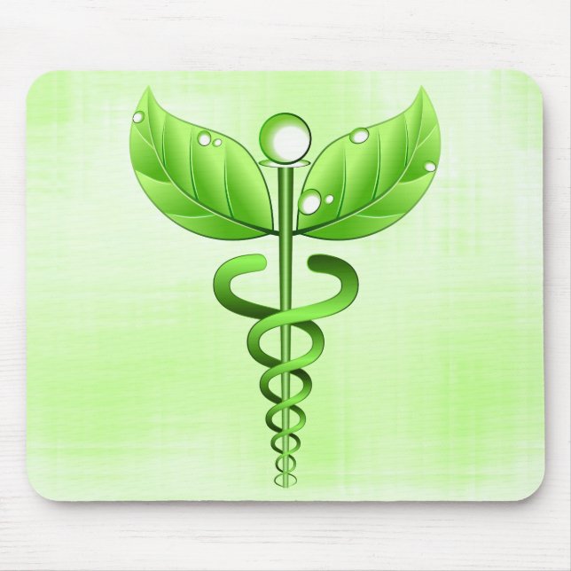 Light Green Caduceus Alternative Medicine Medical Mouse Mat (Front)