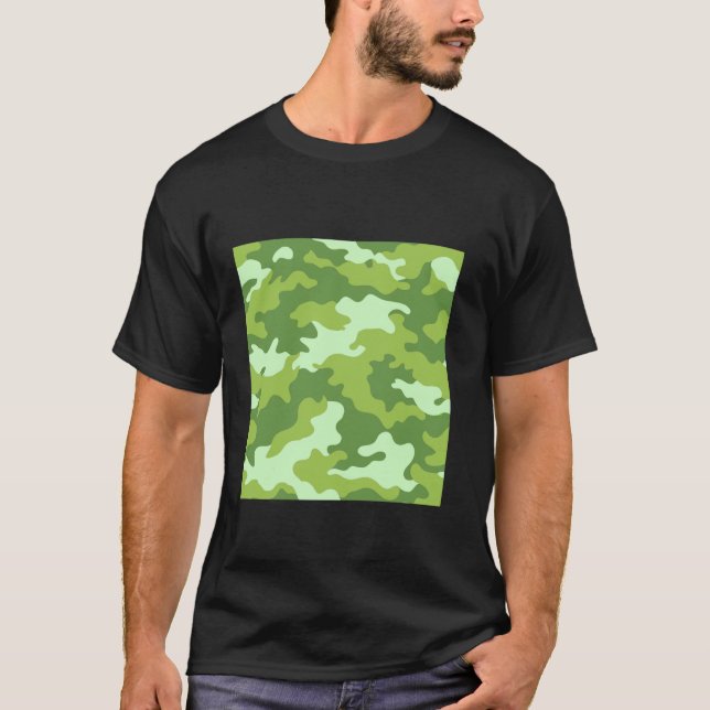 Light Green Camouflage Art Pretty Pattern Camo T-Shirt (Front)