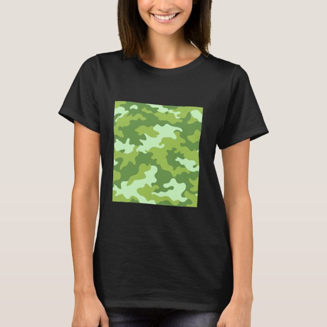 Light Green Camouflage Art Pretty Pattern Camo T-Shirt (Front)