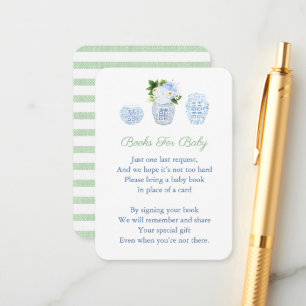 Light Green Chinoiserie Bring A Book Baby Shower Enclosure Card
