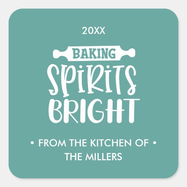Light Green | Christmas Baking Spirits Bright Square Sticker (Front)
