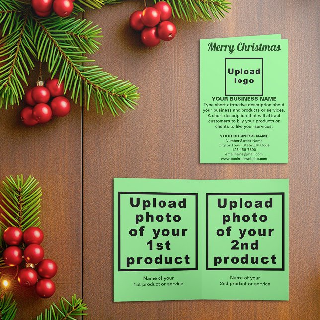 Light Green | Christmas | Business | Folded Holiday Card (Light green folded holiday card for Christmas with your business brand and products or services)