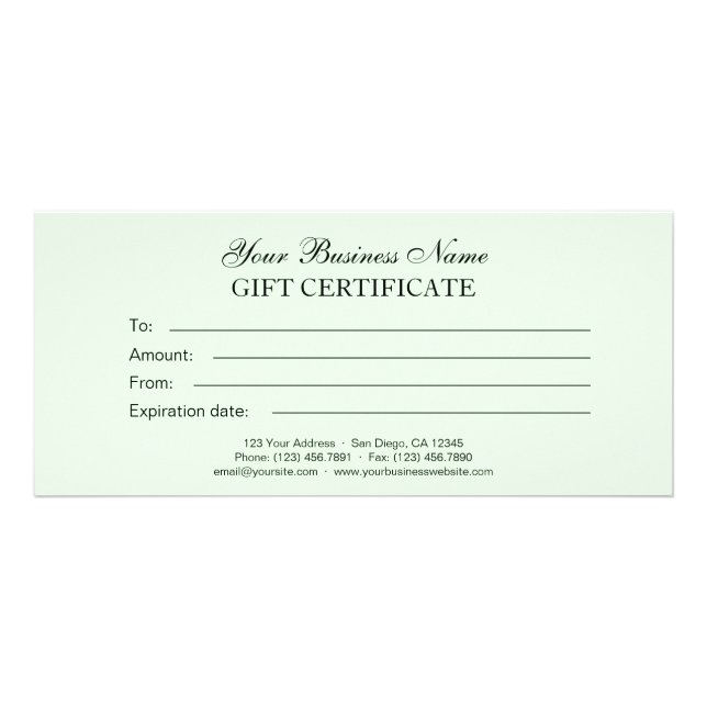 Light Green Classic Generic Plain Gift Certificate (Front)