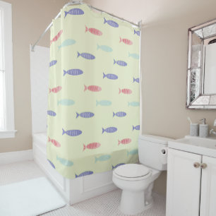 Light Green Coastal Fish Pattern Shower Curtain