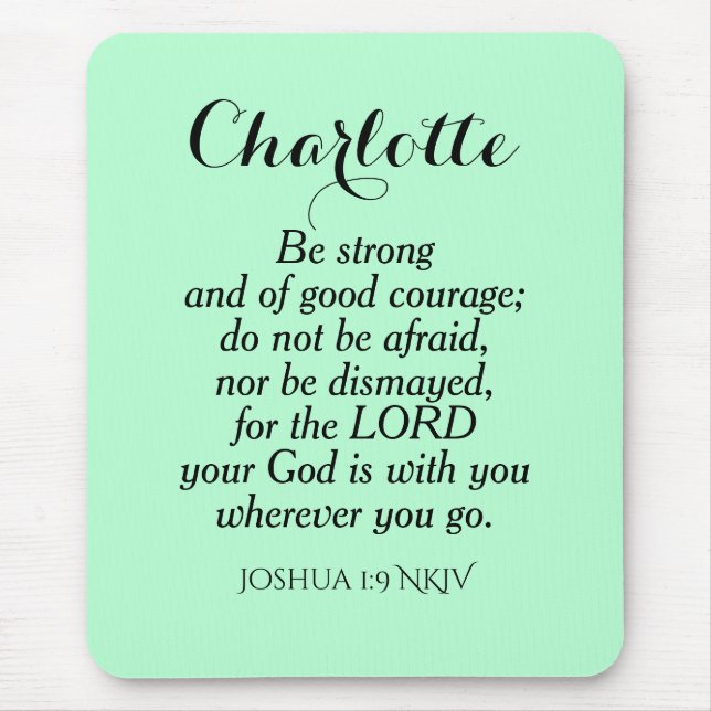 Light Green Courage Bible Verse Custom Name Simple Mouse Mat (Front)