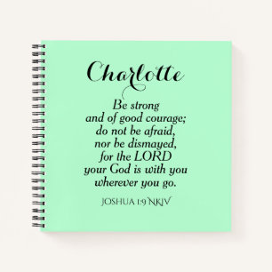 Light Green Courage Bible Verse Custom Name Simple Notebook