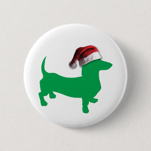 Light Green Dachshund with a Santa Claus Hat 6 Cm Round Badge