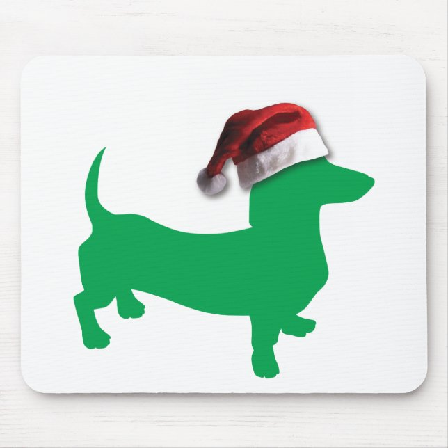 Light Green Dachshund with a Santa Claus Hat Mouse Mat (Front)
