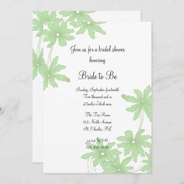 Light Green Daisies Bridal Shower Invitation (Front/Back)