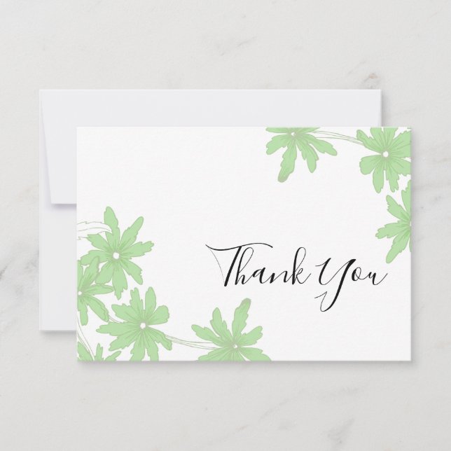 Light Green Daisies on White Wedding Thank You (Front)