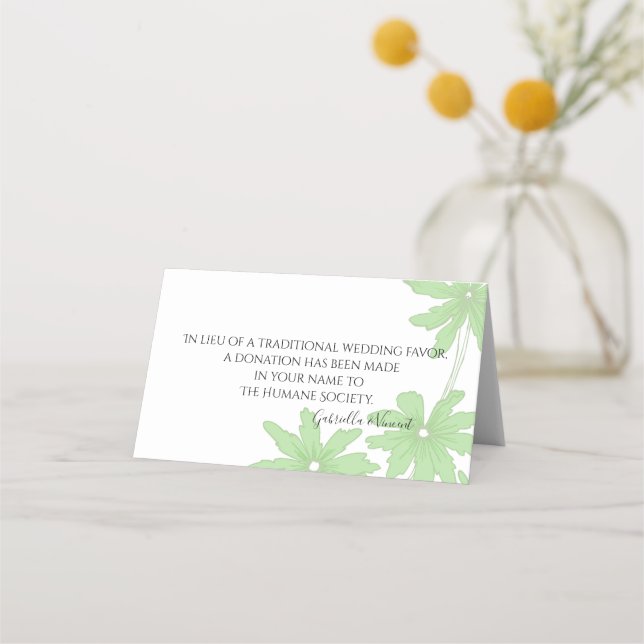 Light Green Daisies Wedding Charity Favour Place Card (Front)