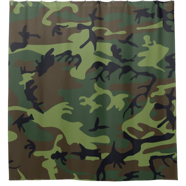 Light Green, Dark Green, Black Camo Camouflage Shower Curtain (Front)