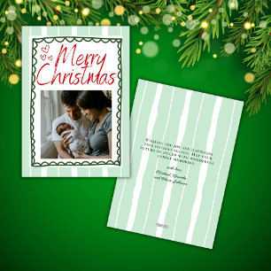 Light Green Dark Green Frame Photo Holiday Card