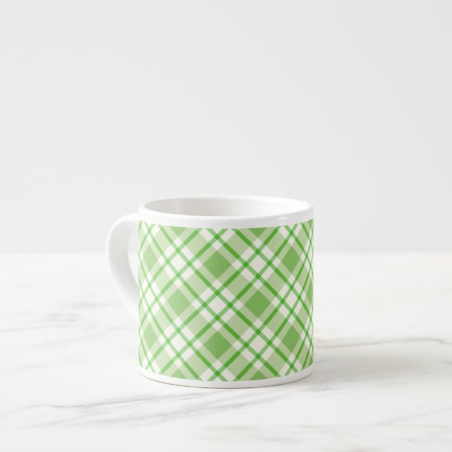 Light green diagonal check pattern espresso cup (Front Left)