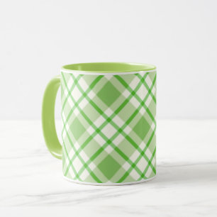 Light green diagonal check pattern mug