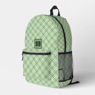 Light green diagonal check pattern printed backpack