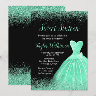 Light Green Dress Faux Glitter Sweet 16 Birthday Invitation