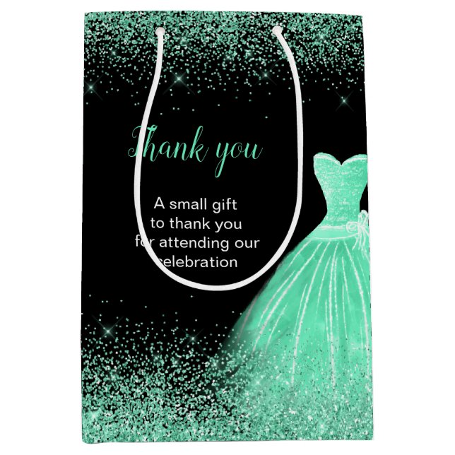 Light Green Dress Faux Glitter Sweet 16 Birthday Medium Gift Bag (Front)