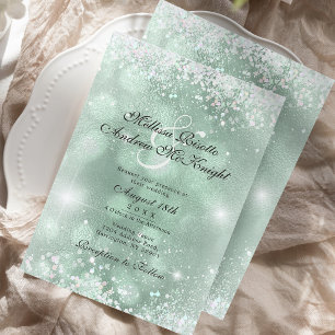 Light Green Elegant Silver Glitter Wedding Invitation