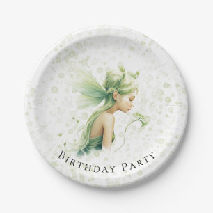 Light Green Fairy Alcohol Ink Girl Birthday Party Paper Plate