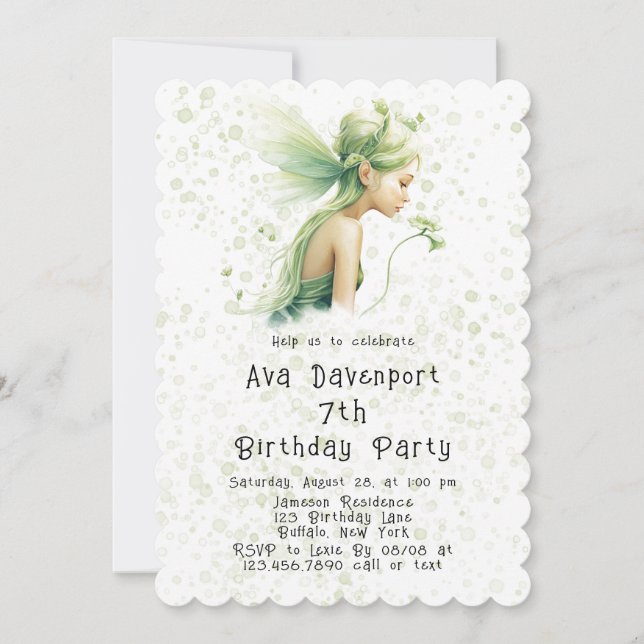 Light Green Fairy Girl Birthday Party Invitation (Front)
