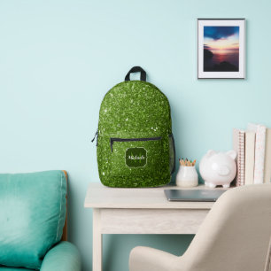 Light green faux glitter sparkles Monogram Printed Backpack