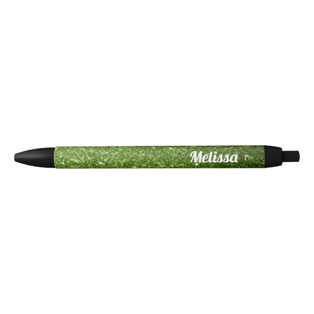 Light green faux glitter sparkles Personalise Black Ink Pen (Front)