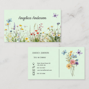 Light green Feminine Watercolor Wildflower meadow Business Card