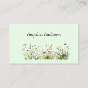 Light green Feminine Watercolor Wildflowers Meadow Business Card
