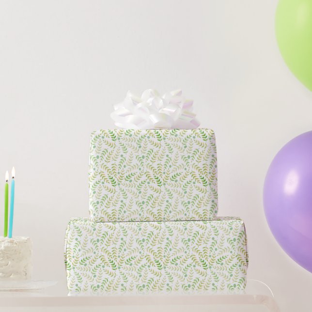 Light Green Fern Leaf Natural Pattern All Occasion Wrapping Paper (Party Gifts)