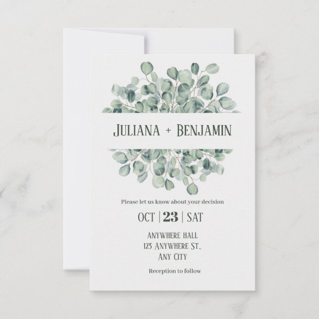 Light Green Floral Winter wedding  Invitation (Front)